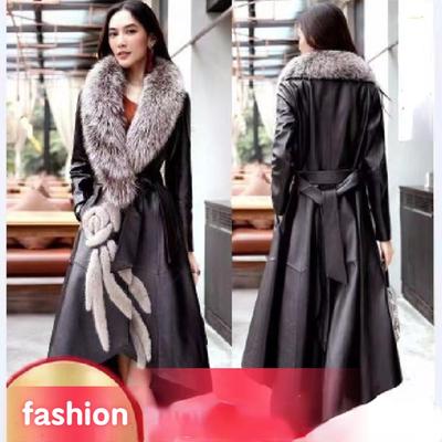 Autumn New Haining Leather Women Long Knee Length Korean Fur Trench Coat Trend