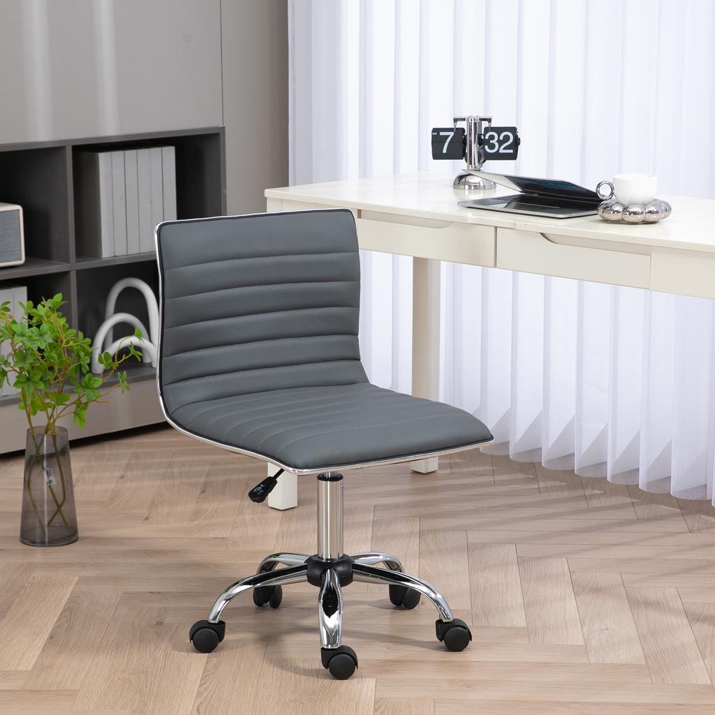 Armless Desk Task Chair Faux Leather Mid-back Computer Office Chair with Adjustable Seat Height