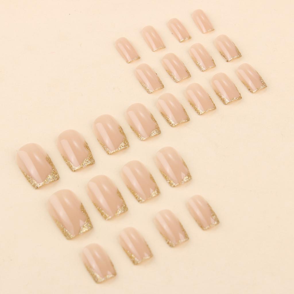 Wearing Bare Color Nail Art Gold Shining Powder Fake Nail Art 24 Pieces French Nail Art Rectangular Light Luxury Square Nail Art