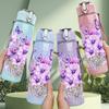 1PC Purple Lavender Bouquet Flower Print 750ml Color Plastic Sports Water Bottle Leakproof Flip Straw Lid Suitable for Sports Office Home Use