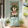 Wooden Easter Decoration Door Wreath for Front Door Sign Wall Signs Rabbit Spring Decoration, Hollow Bunny Sign Flower Egg Welcome Hanging for Home