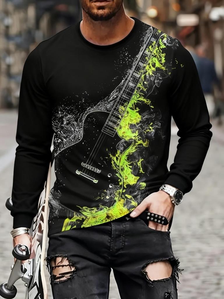 T-shirt Strumenti Musicali da Uomo Chitarra Pianoforte Stampa 3D Manica Lunga Tee Harajuku Y2k Tee Streetwear Top Oversize Abbigliamento Uomo