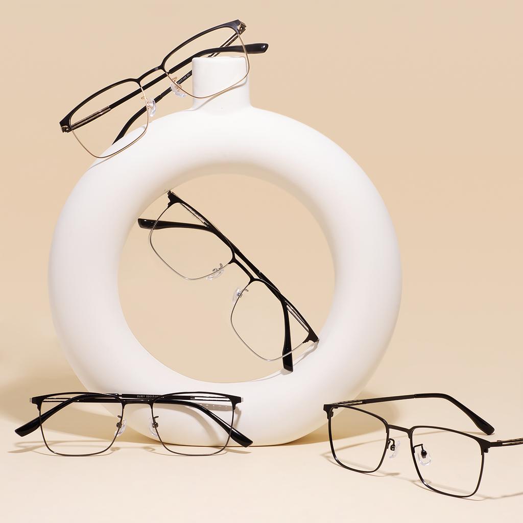 Men Metal Square Prescription Glasses Multifocal Progressive Photochromic Full Rim Eyeglasses Anti blue Light Optical Lenses