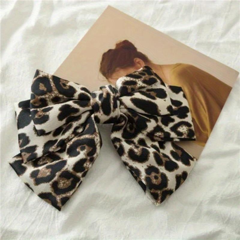 Boutique Cloth Leopard Three Layers Big Bow Hairpin Spring Clip Barrettes Women Girls Hair Accessoriesr Headwear