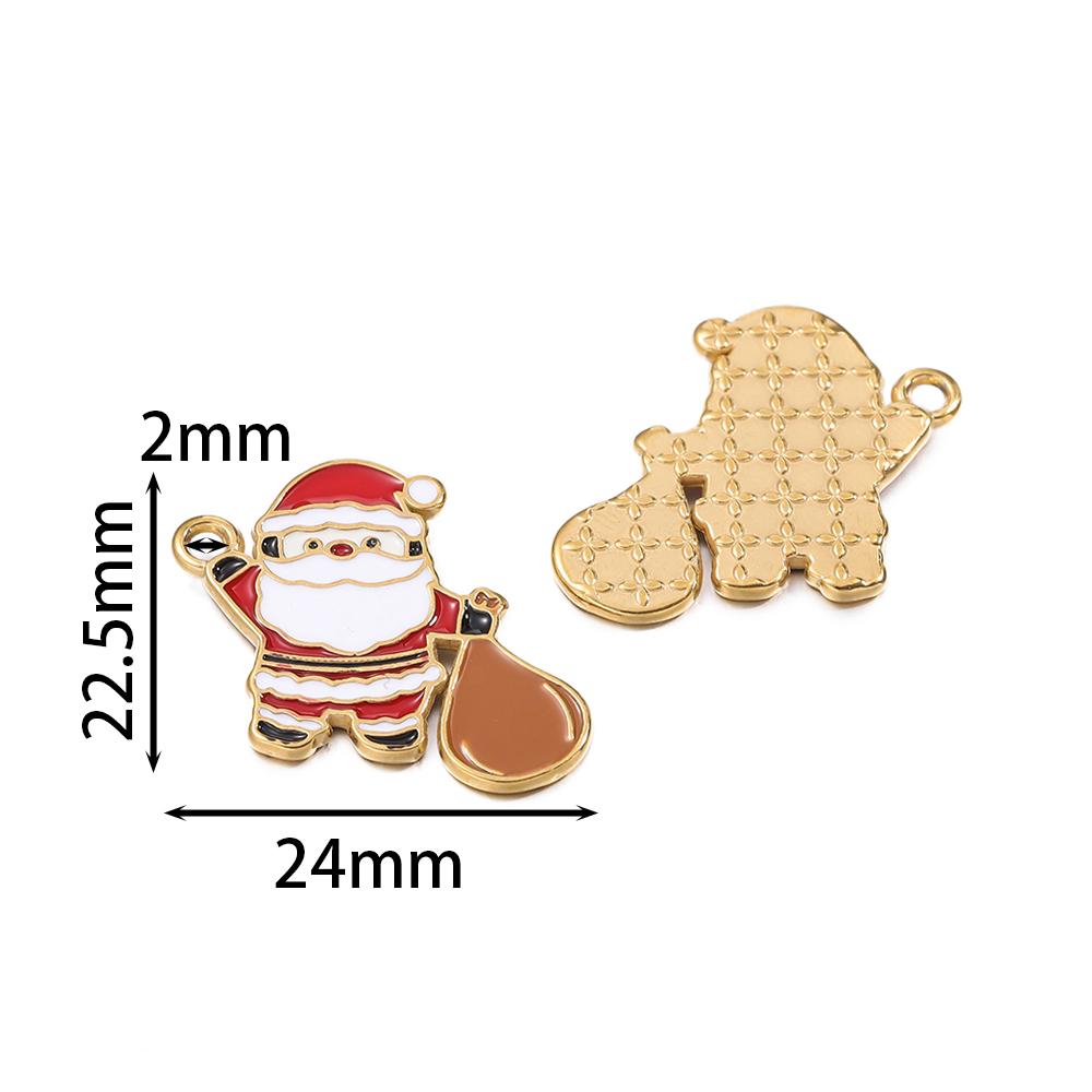 1pcs Stainless Steel Christmas Charms Gold Color Santa Claus Christmas Tree Enamel Pendants For DIY Earrings Necklaces Making