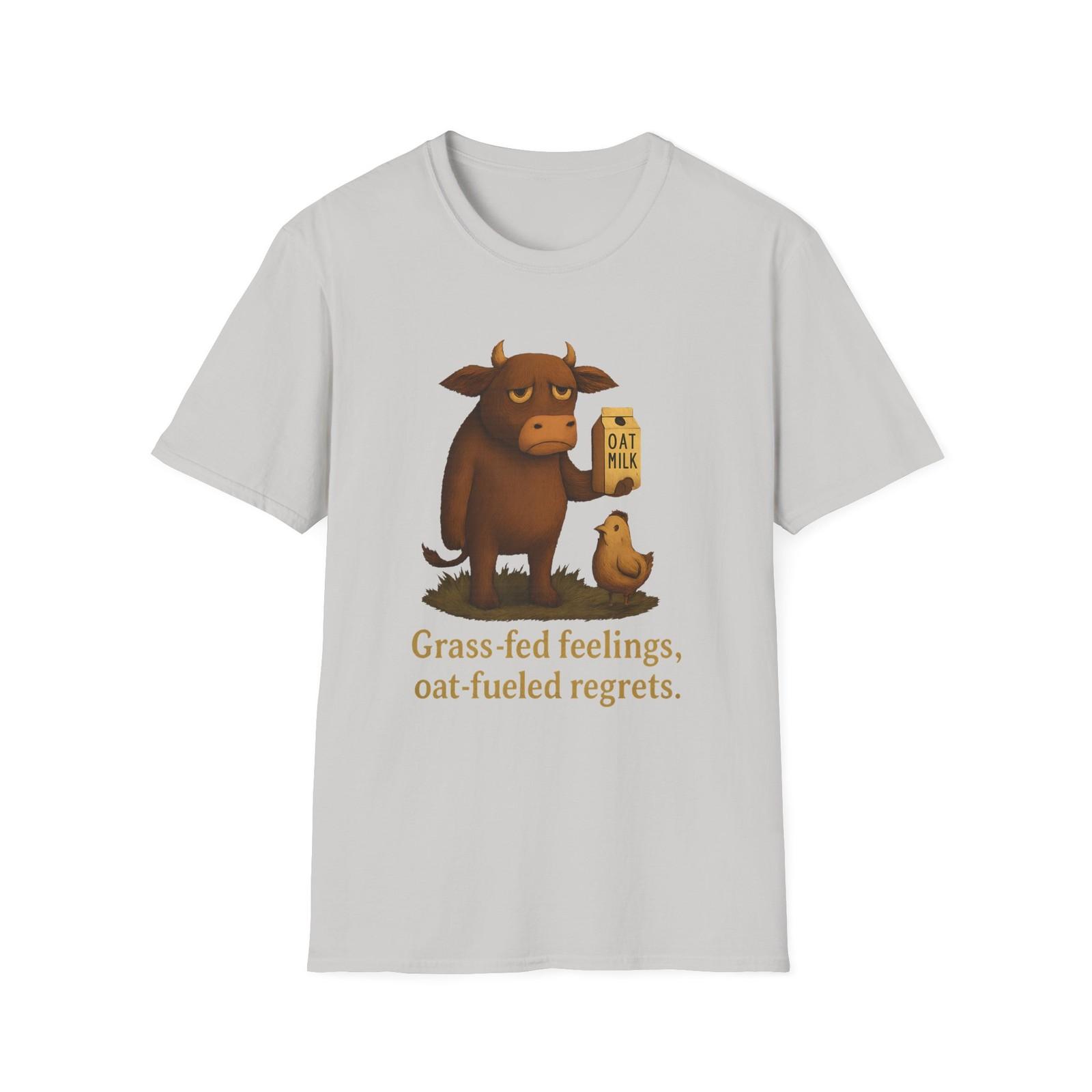 Unisex Softstyle Sad Cow Oat Milk T-Shirt Mens Womens Tees Top – Funny Dairy-Free Farm Animal Tee M
