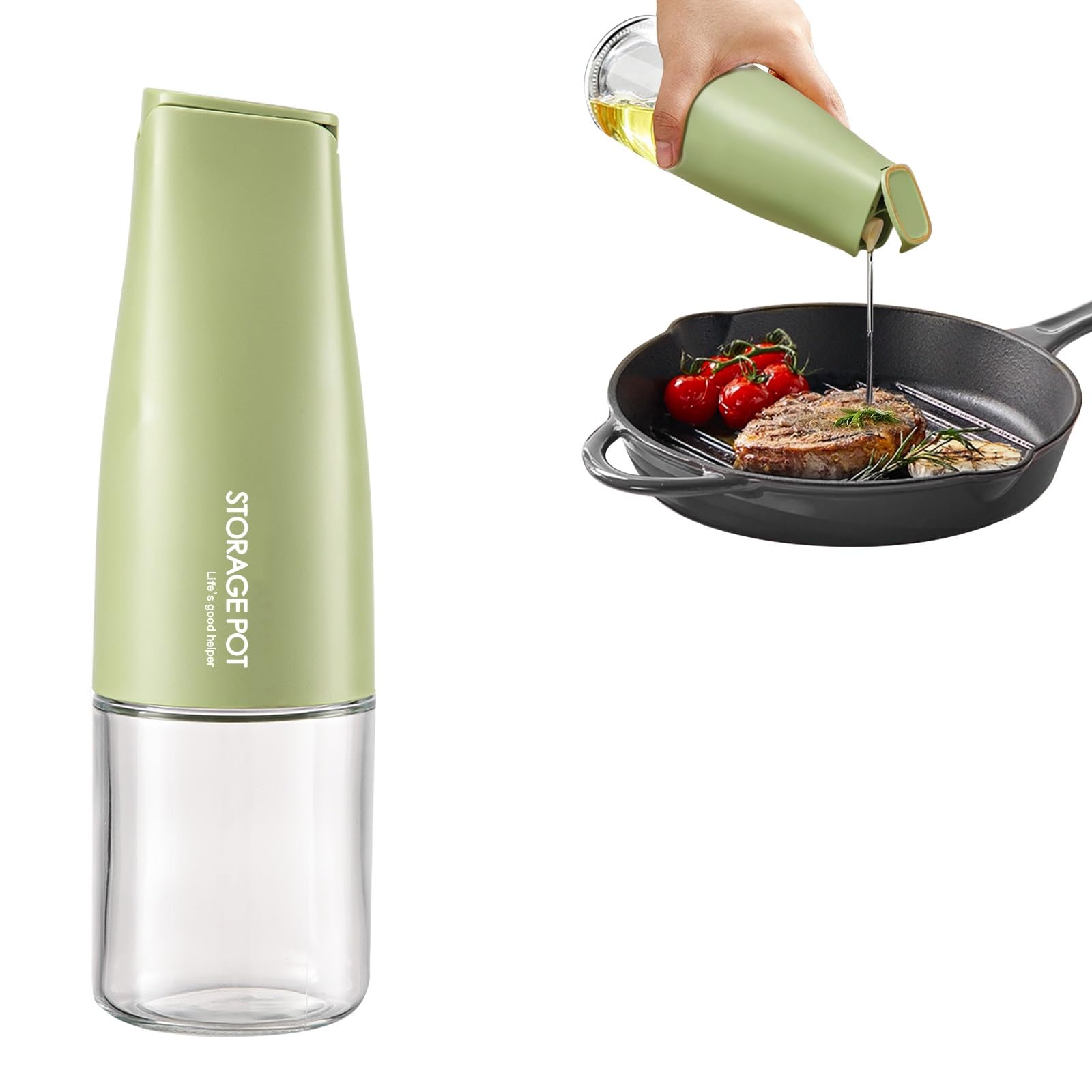 

Automatic turning olive oil dispenser bottle for the kitchen - 500 ml / 17 oz (about 481.9 g) fine cooking glass oil and vinegar зелёный