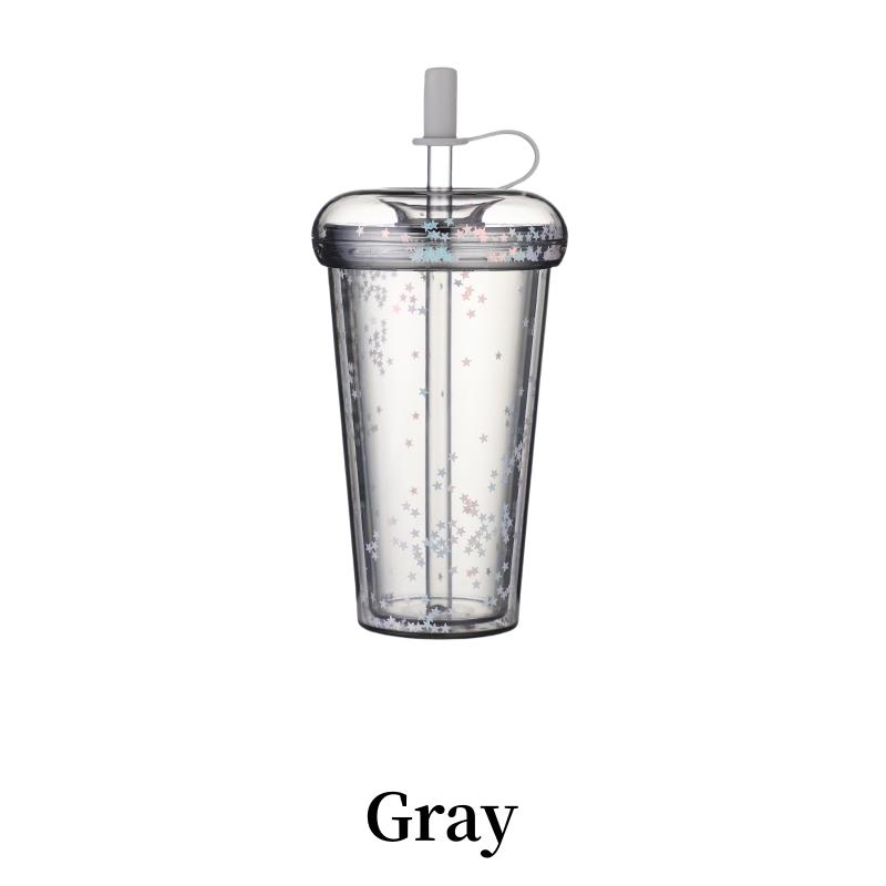 14.8oz Star Clear Tumbler With Straw Reusable Transparent Double-layer Water Bottle For Coffee Milk DIY Smoothie Cup Drink green
