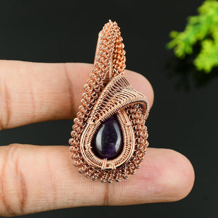 Natural Sage Amethyst Gemstone Handmade Copper Wire Wrap Pendant 2.05 L7b31