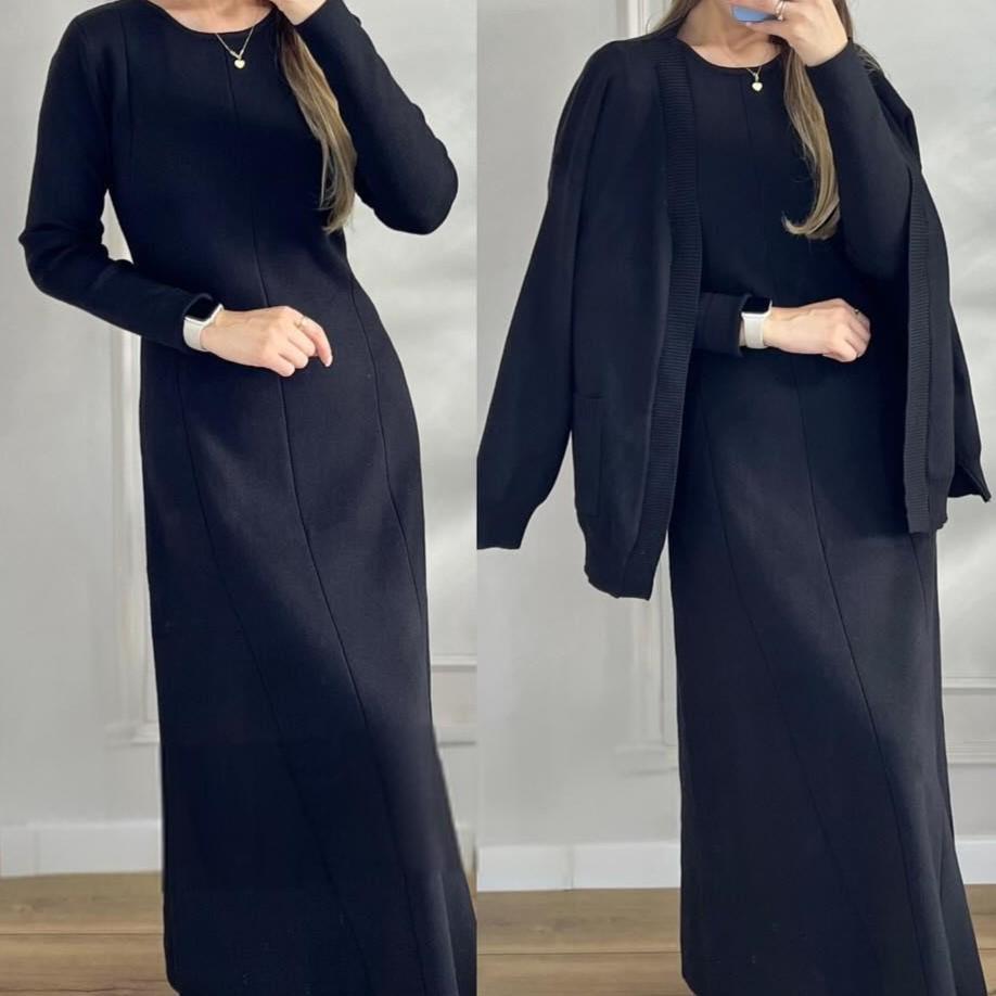 2025 Spring Women's Fashion: Casual Knitwear Jacket & Dress Sweater Set
