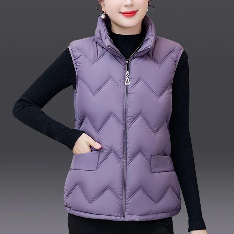 Autumn and Winter Cotton Vest Wear Age-reducing Vest Stand Collar Cold-proof Mother Vest Light and Loose Cotton Vest Women