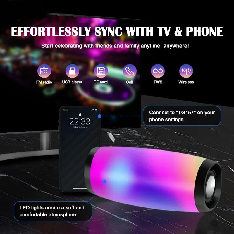 Portable Bluetooth Speaker with Colored LED Lights Outdoor 3D Stereo Bass Glow-in-the-dark Speaker FM/TF