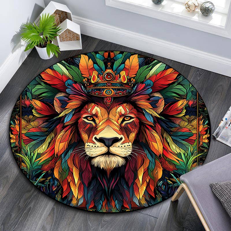Royal Lion Round Area Rug,Carpet Rug for Living Room Bedroom Sofa Playroom Decor,Non-slip Floor Mat