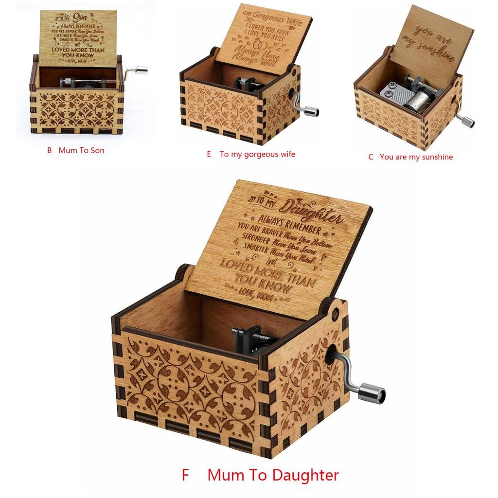 Vintage Wooden Music Box Gift For Kids Charming You Are My Sunshine Engraved Toy