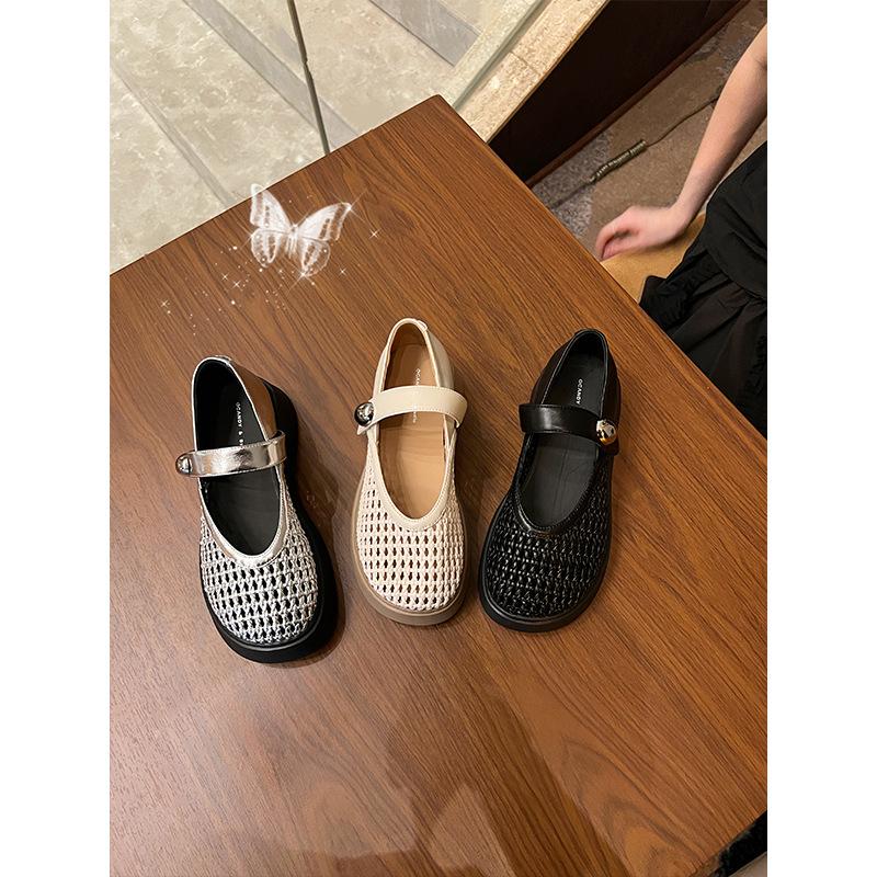 Sommerschuhe 2025 Sommer neue runde Zehenpartie dicke Sohle 5,5cm gewebtes Mesh atmungsaktiv Mary Jane Schuhe erhöhend Einzelne Schuhe