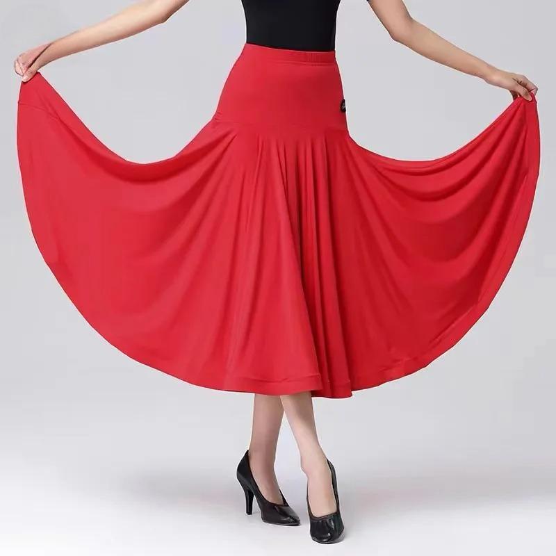 Dámská moderní kolová sukně Waltz Sálový tanec Tréninková volánová dlouhá sukně Dámská sálová taneční poloviční sukně Jednobarevné dlouhé šaty
