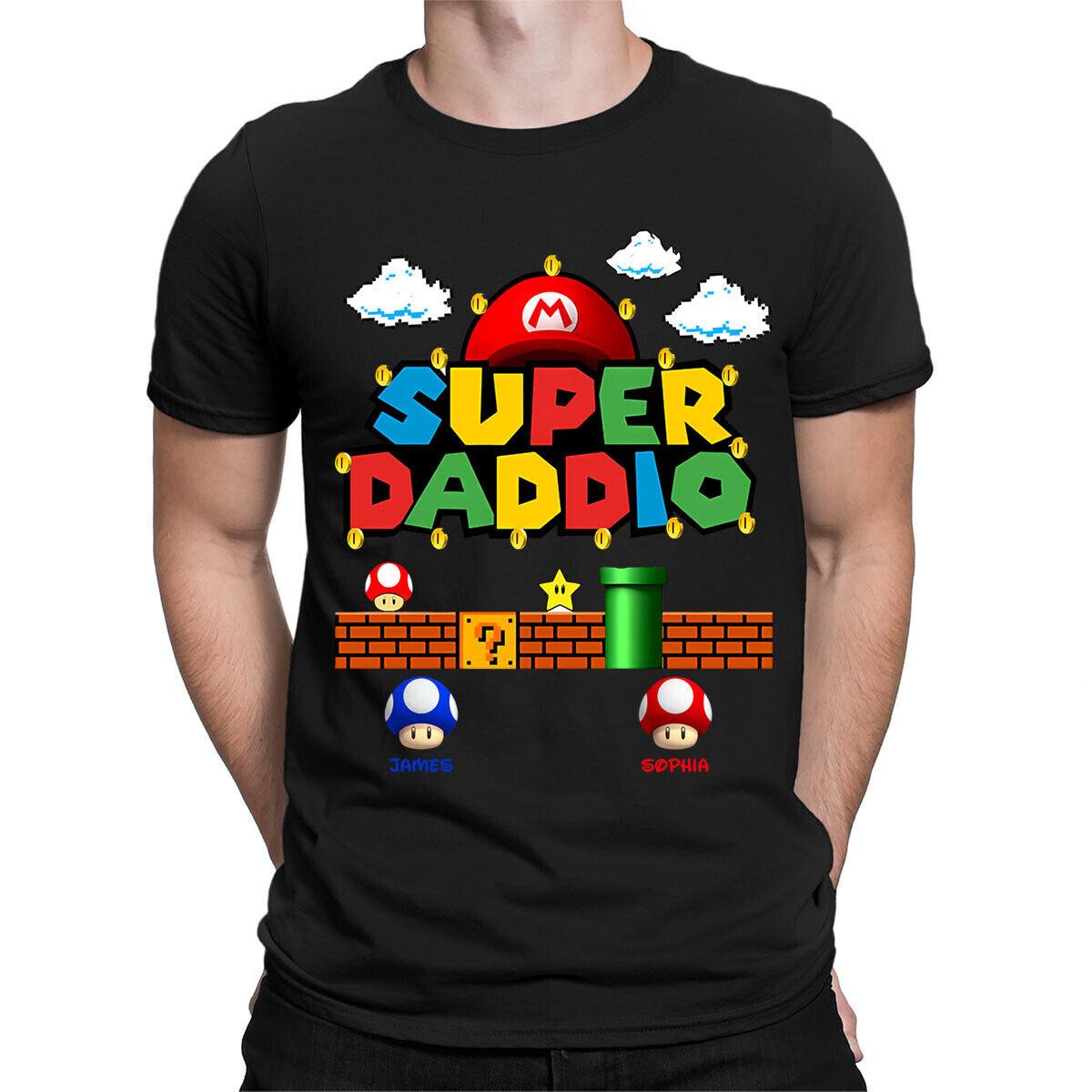 Personalised Super Daddio Fathers Day 100% Cotton T-shirt Mens Tees Top Gift Mario Names Dad #FD S