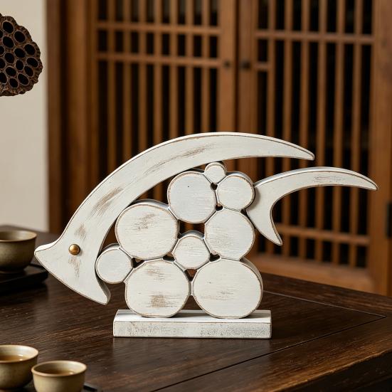 Decorative Wooden Fish Ornaments Hollow Design Coastal Style Fish Desktop Decoration Rustic Beach Style