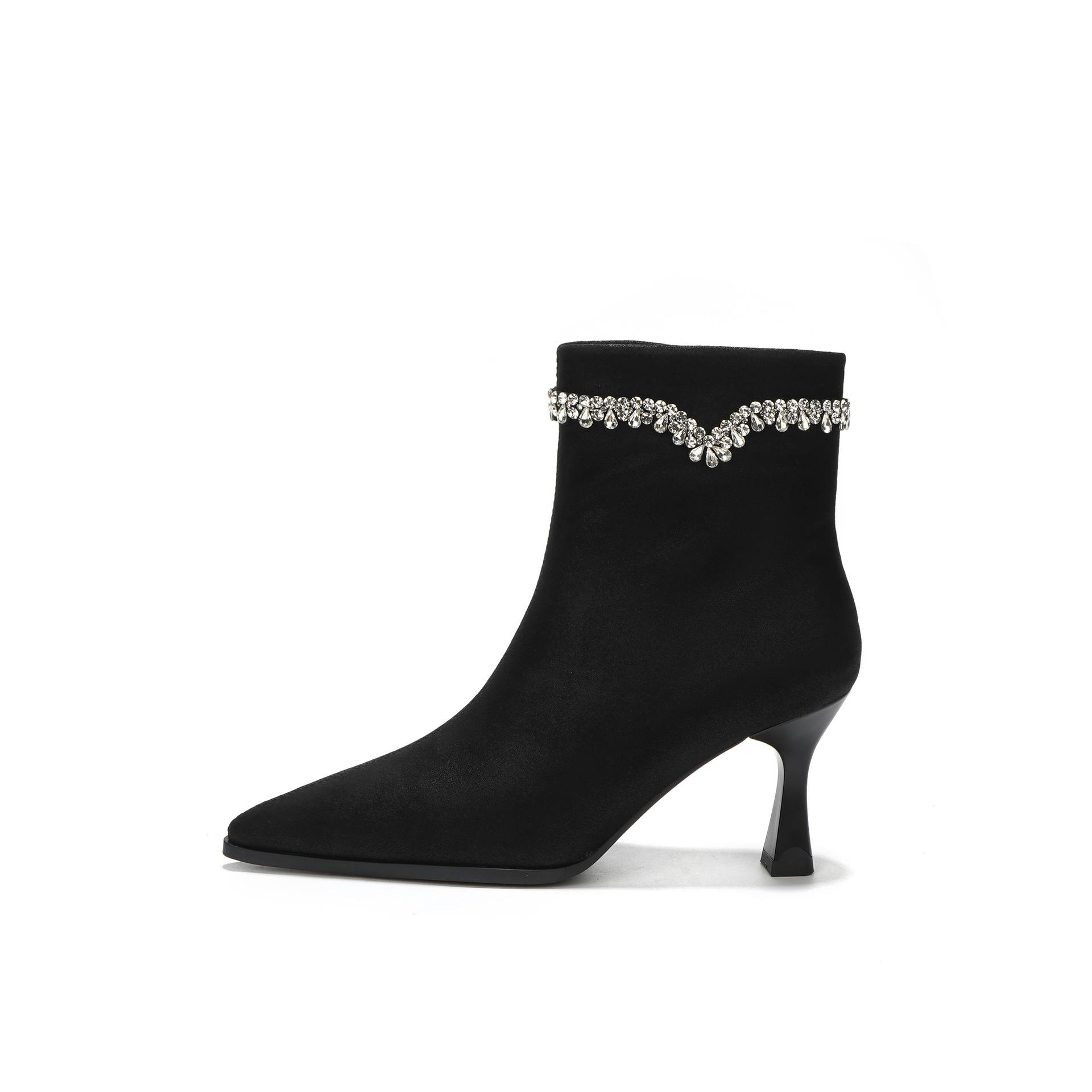 

Женские короткие сапоги на высоком каблуке со стразами и тонким острым каблуком, осенние и зимние новые модные сапоги, легкие и зрелые ботильоны 39