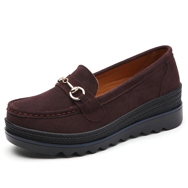 

2025 Spring High Quality Women Shoes Light Comfort Flas Platform Shoes Metal Buckle Casual Mother Shoes Wedge Women Loafers 41 темно-коричневого