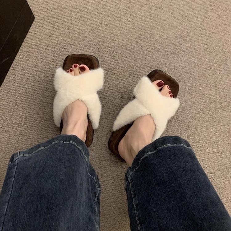 Retro cross Mao Mao outer slippers spring and summer casual versatile gentle leopard print thick-soled Mao Mao shoes cotton drag women's shoes
