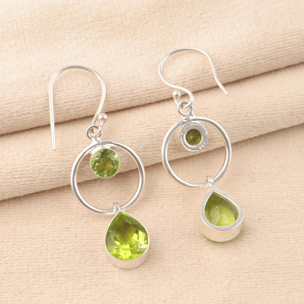 Natural Peridot Gemstone 925 Sterling Silver Jewelry Handmade Drop Earrings 2.0" EE-140-17