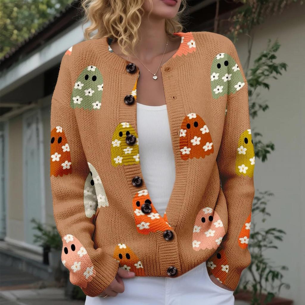 Women's Halloween Knit Button Front Cardigan Sweater for Festive Occasions
