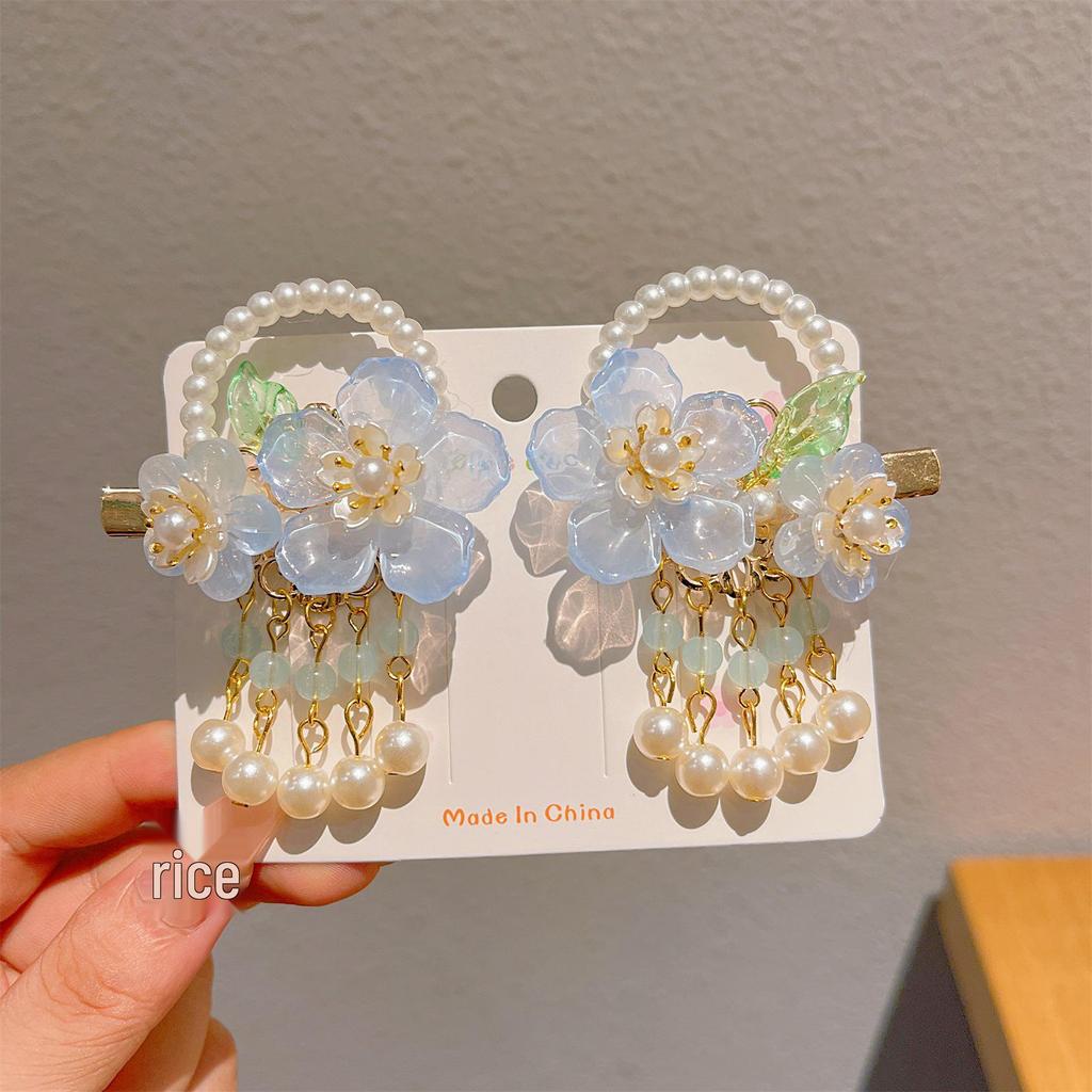 Chinese Style Tassel Hair Accessories for Girls - Hanfu Flower Pendant Headdress & Hair Clips