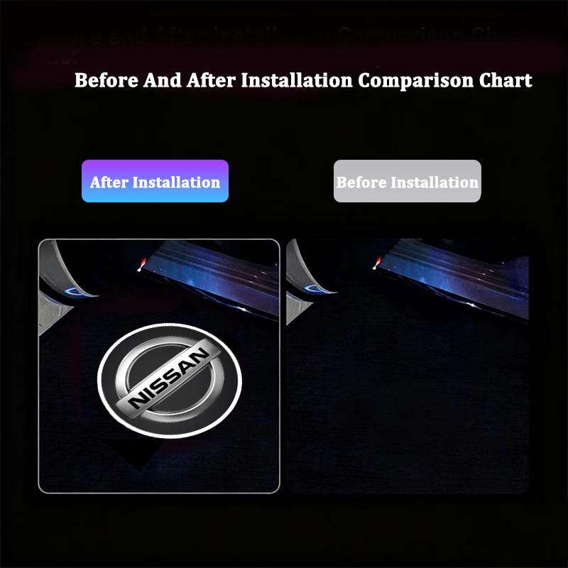 For Nissan ADFG3Car Door Wireless Welcome Light LED HD Projector Lamp Decoration For Nissan GTR NISMO Qashqai Patrol X-trail Tiida Navara Sylphy