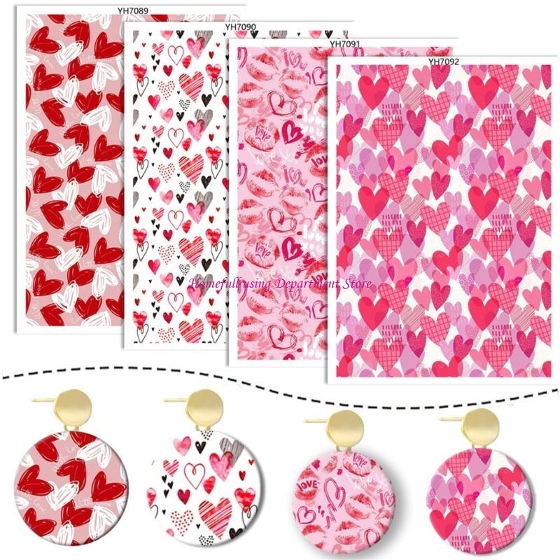 4Pieces Valentine Love Heart Transfer Paper 95x138mm Clay Earrings Water Soluble Transfer Paper for Jewelry Making
