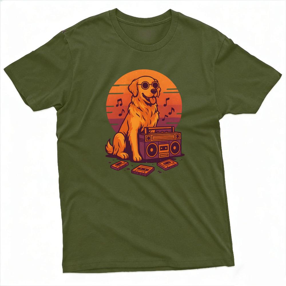 Retro Boombox Dog Sunglasses Unisex T Shirt Summer Cassette Tape Music Tee Vintage Eighties Pop Culture Print Clothes