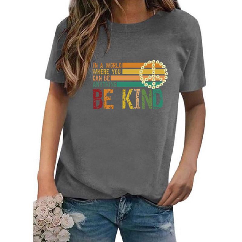 Independent Station Wish Amazon Women's Clothing Crew Neck Printed Short Sleeve Versatile Women's T-Shirt Europe and America