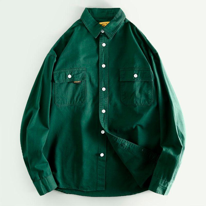 Export Export Tail Single Men's Cut Label Big Brand Leak-Picking Pure Color Multi-Pocket Workwear Shirt Long Sleeve Pure Cotton Shirt Autumn