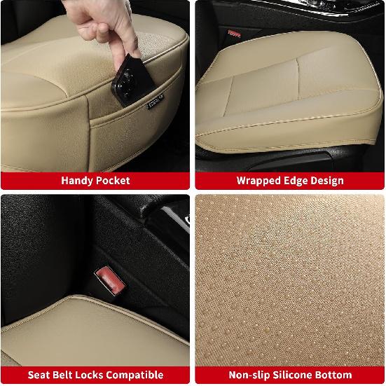Luxury PU Leather Car Seat Cover Protector Front Car Seat Cover Seat Bottom Cover Single Seat Cover-Compatible With 90% Vehicles (Width 20.8× Deep21
