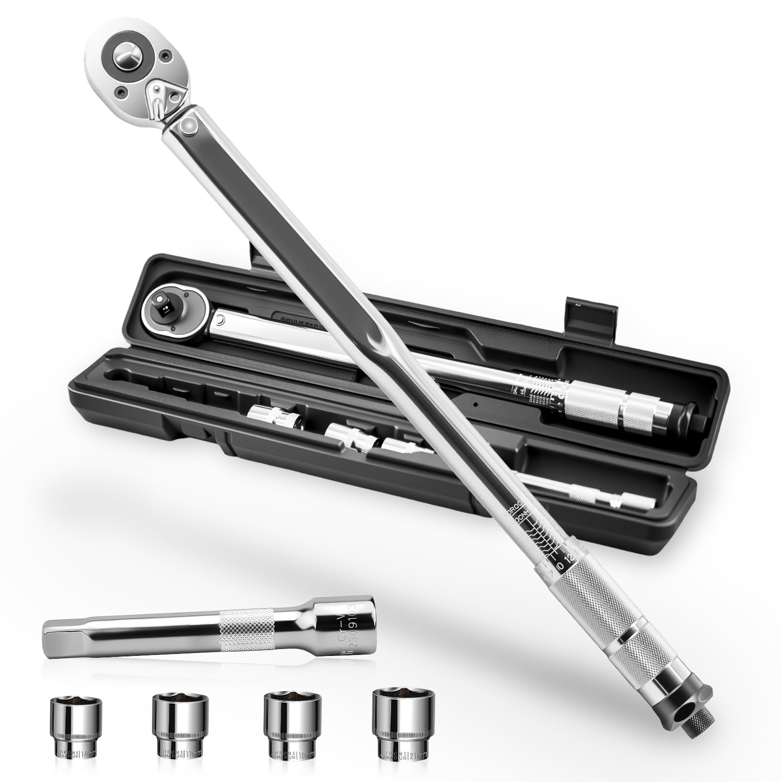 

Torque Wrench for Car Tire High Accuracy Preset Includes 125mm Extension Bar Storage Case Change, 28-210N m, ±4% (1/2 inch), 103N m Type,