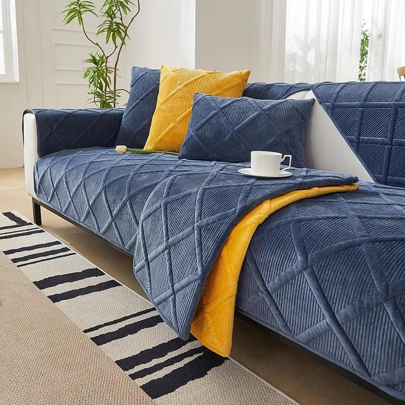 Solid Plaid Sofa Cover for Living Room Slipcover Sofa Couch Protective Cover Towel Anti-Slip Sofa Cushion Cover Mat 1/2/3/4 Seat