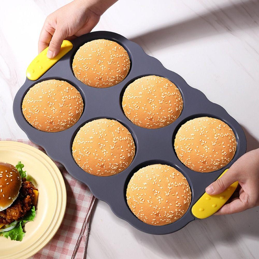 Non-stick Hamburger Bun Mold Heat Resistant Bread Loaf Pan Reusable Oven Baking Plate  Kitchen Use