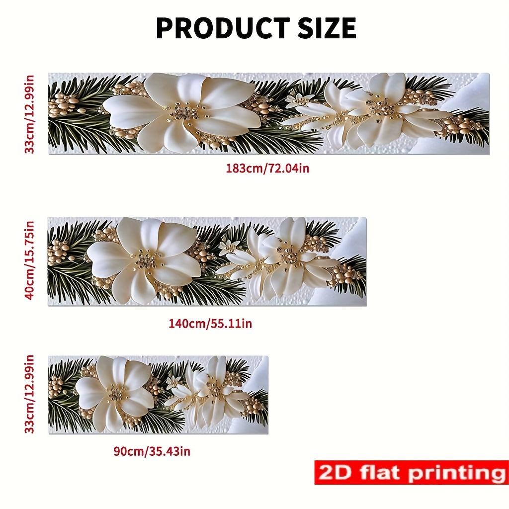 Christmas's Day White Floral Table Runner - Festive Wreath Print, Perfect for Home Decor & New Year Gifts