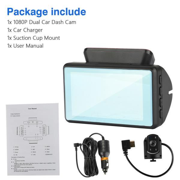 3,0 Zoll IPS FHD Auto DVR Kamera Nachtsicht G-Sensor Schleifen-Fahr-Aufzeichnungsgerät Dual-Objektiv Weitwinkel Fahrzeugparken Rückwärtsfahren Dashcam