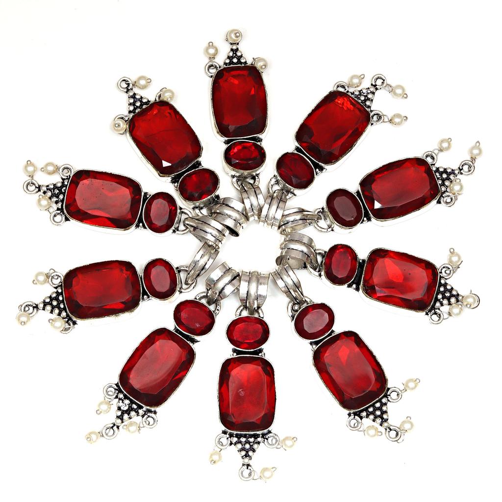 10 pcs Mozambique Garnet Pearl Gemstone Women's Silver Jewelry Pendant