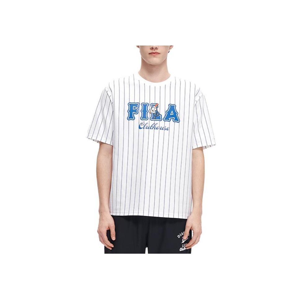 FILA Striped Logo Print Round Neck Short Sleeve T-Shirt Men Tops White T11M322101F-WT