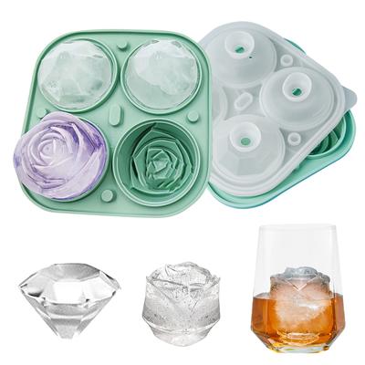 Rose Isbrickor, Diamond Ice Mould, 4 Cavity Silikon Ice Ball Maker, Easy Release Ice Maker för cocktails, whisky och hemmagjord juice