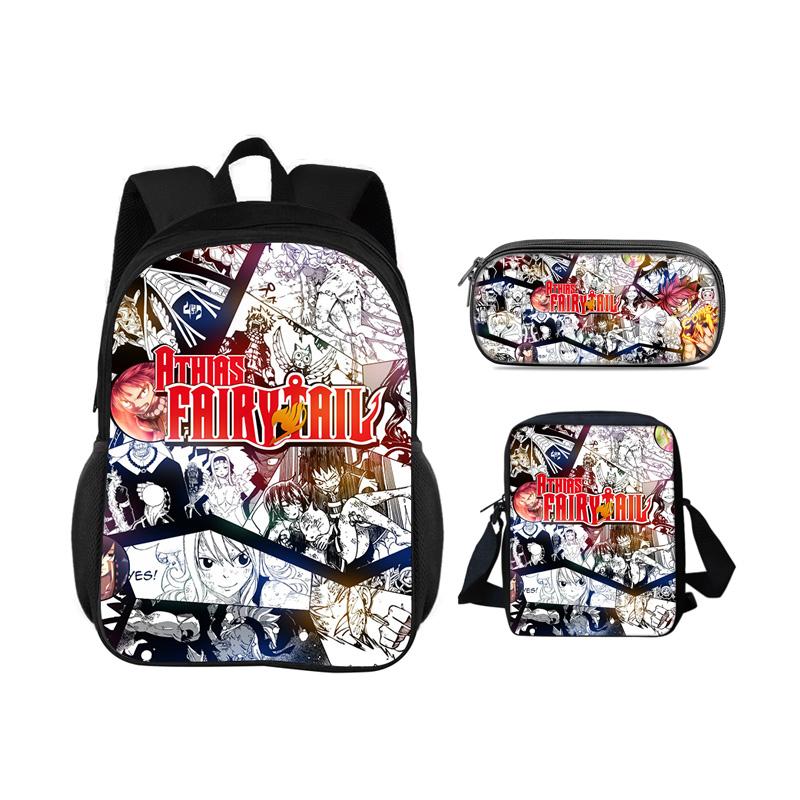 FAIRY TAIL Backpack Pen Bag Shoulder Bag 3Pcs Set Cartoon Anime Printed Student Boys and Girls New Large Capacity Versatile