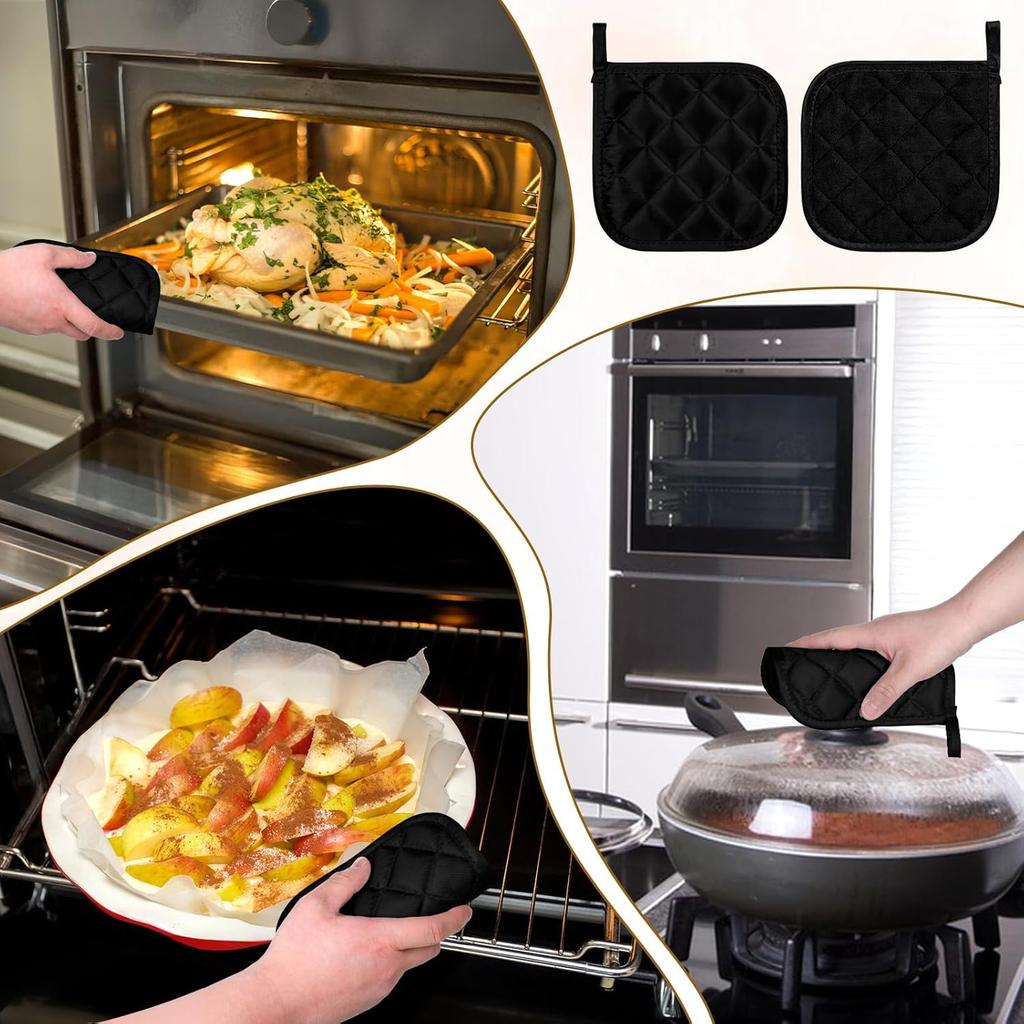 2 Pcs Cotton Pot Holders, Black, 6.69 X 6.69 Inch Square, Machine Washable