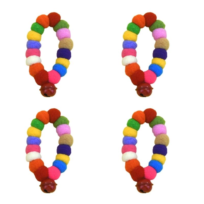 4pcs Festival Plush Pet Collars with Pompoms Bells Charm Colorful Furry Birthday Collar for Cats and Dogs