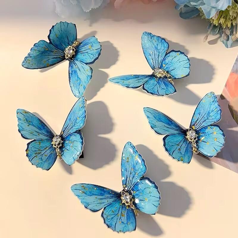 Retro Butterfly Hair Clip For Women Cute Blue Bow Hairclip Girls Pearl Barettes Kid Pink Hairpin Hanfu Hair Accessory