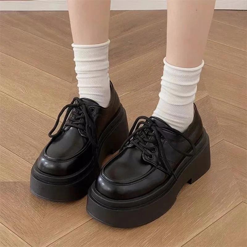 Fashion Winter Shoes Women British Style Oxfords Clogs Platform Female Footwear Autumn Preppy Leather New Retro Cross Creepers Dress