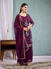 Women Wine Embroidered Kurta Palazzo Set with Dupatta Ethnic Party Wear Indian Suit