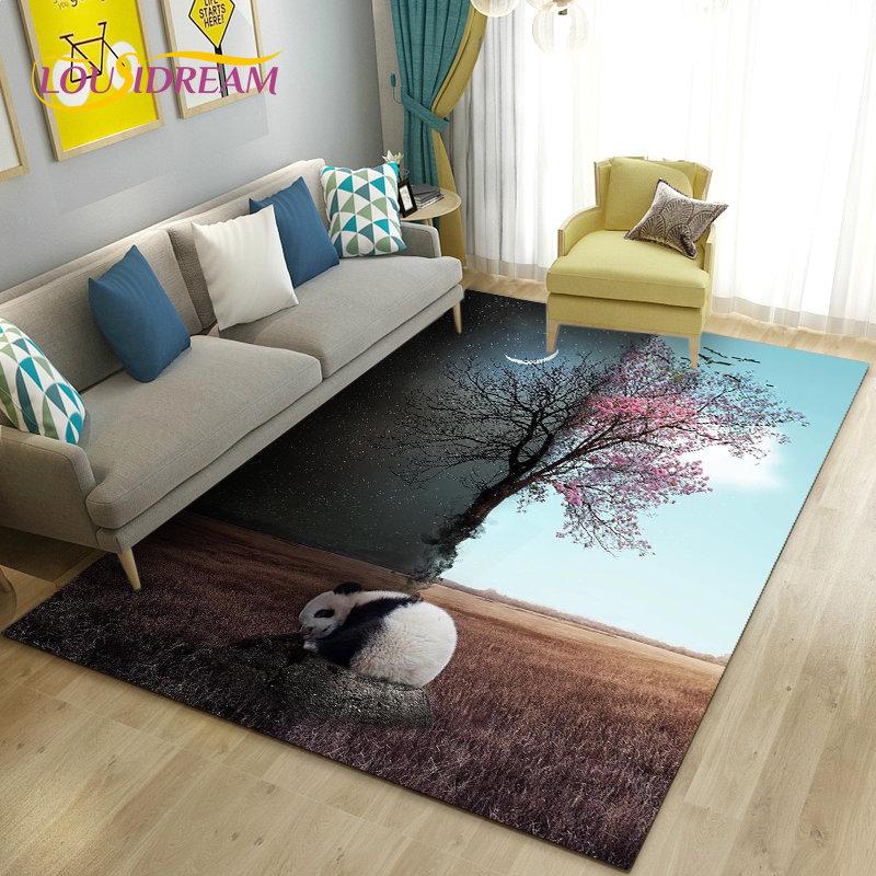 Alfombra de área 3D de dibujos animados de panda lindo, alfombra para sala de estar, dormitorio, sofá, felpudo, decoración de cocina, alfombra de suelo antideslizante para niños