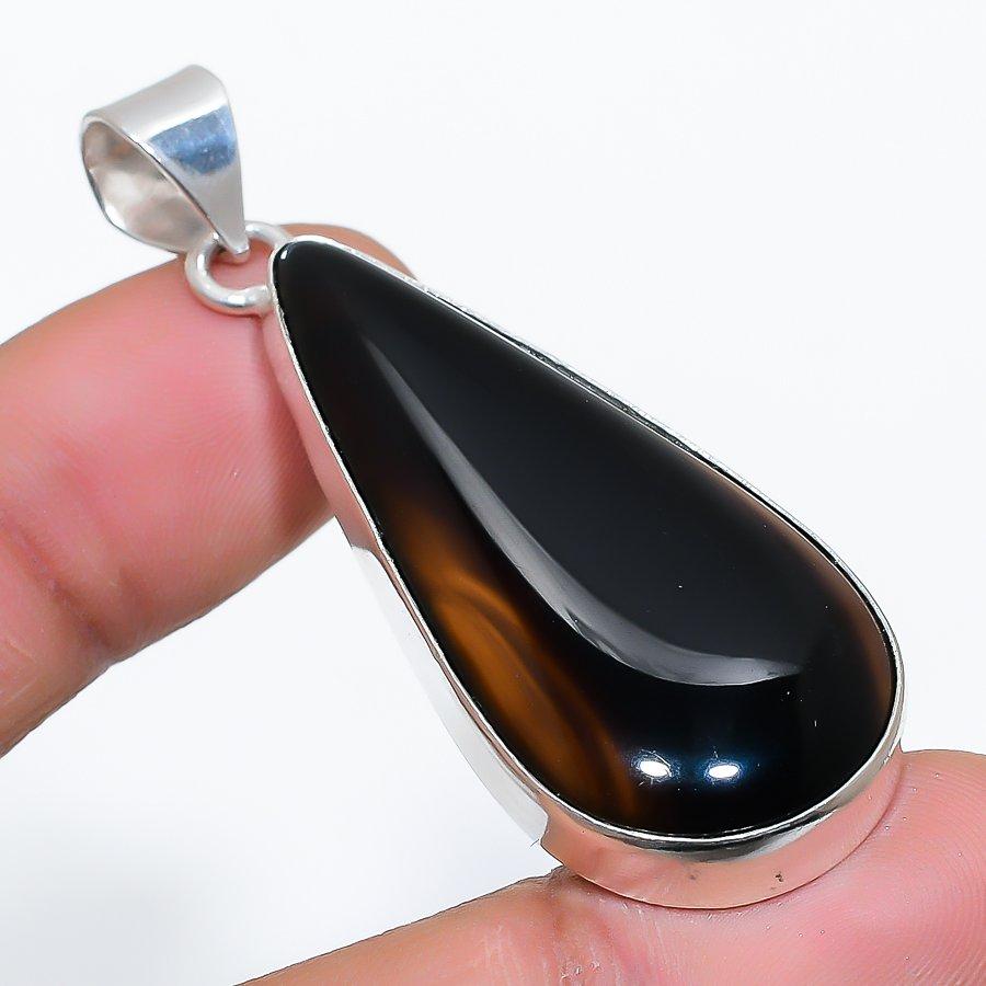 

Black Onyx Gemstone Handmade 925 Sterling Silver Jewelry Pendant 2.21 SU-9914